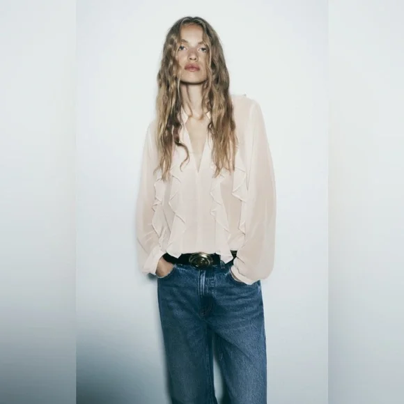 ZARA Ruffled Chiffon Blouse – Size M | Elegant & Feminine - Picture 1 of 7